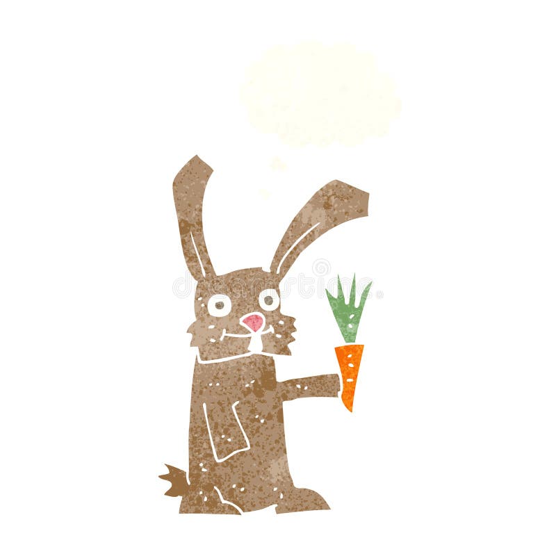 cartoon rabbit with carrot with thought bubble