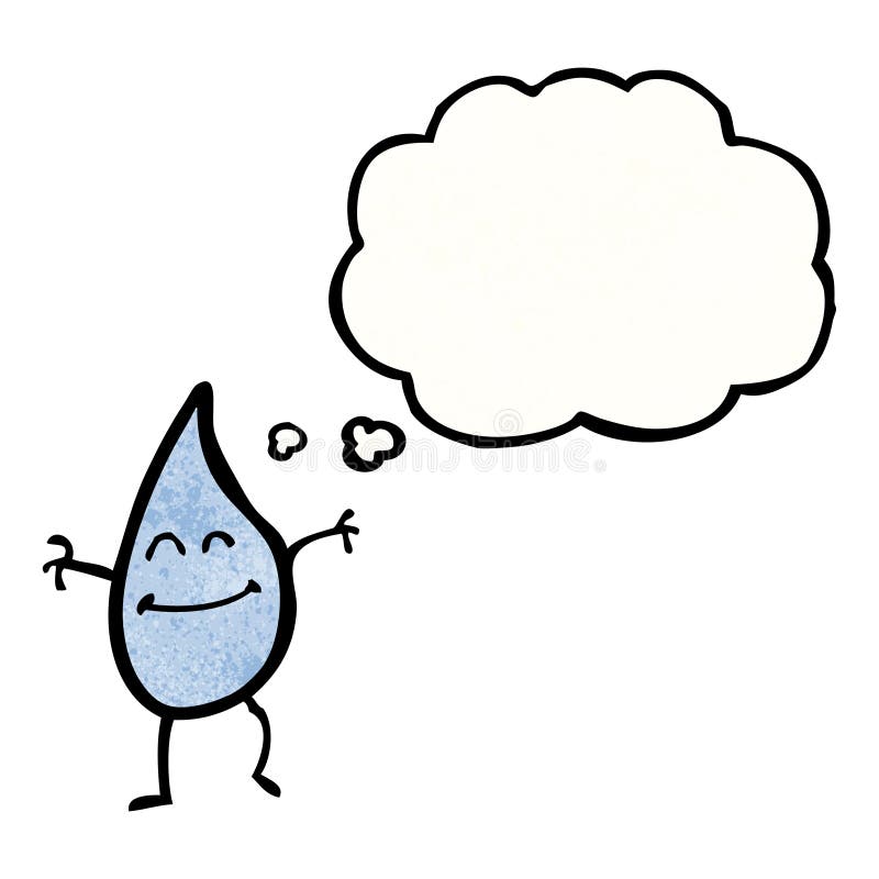 cartoon raindrop with thought bubble