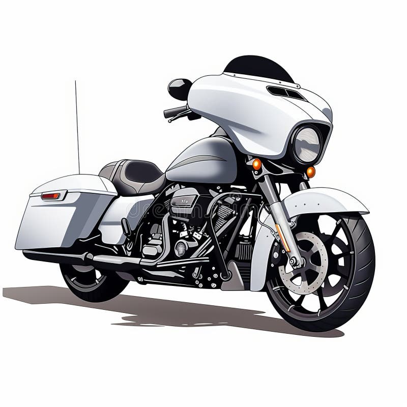 Cartoon Realism: White Harley Street Glide Motorcycle With Intense Color Saturation
