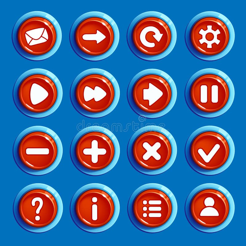 Cartoon red round buttons with web icons