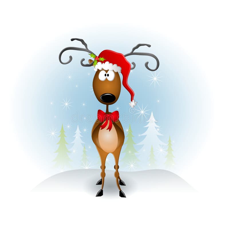 Cartoon Reindeer Santa Hat