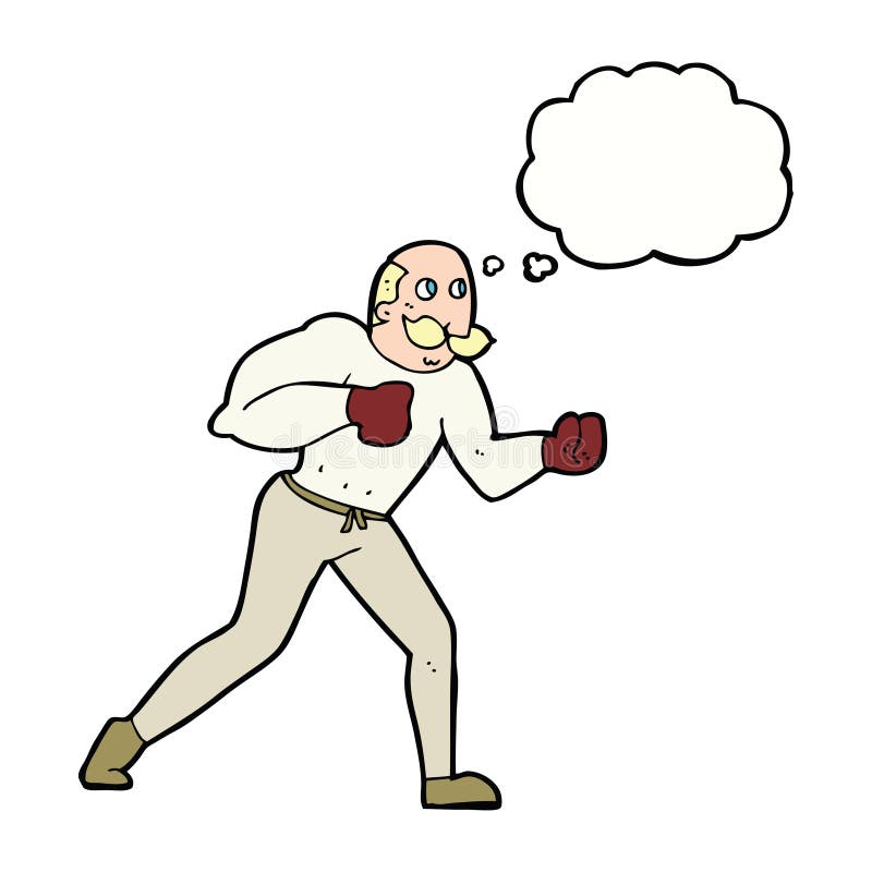 Cartoon retro boxer man with thought bubble royalty free illustration