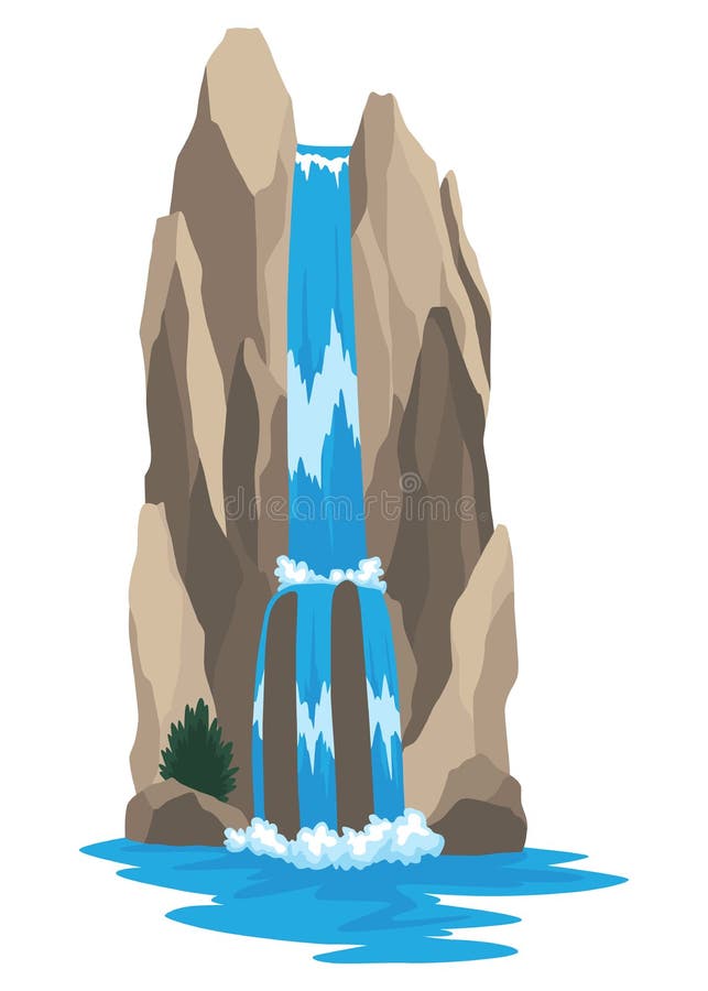 Cartoon River Cascade Waterfall. Landscape with Mountains and Trees ...