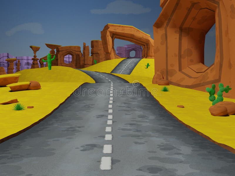 Cartoon Road Going into Distance Background - 3D Illustration Stock  Illustration - Illustration of classic, editorials: 121585474
