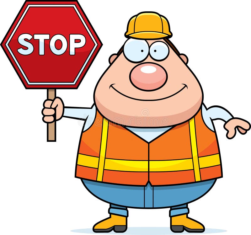 Cartoon Road Worker Stop Sign royalty free illustration.