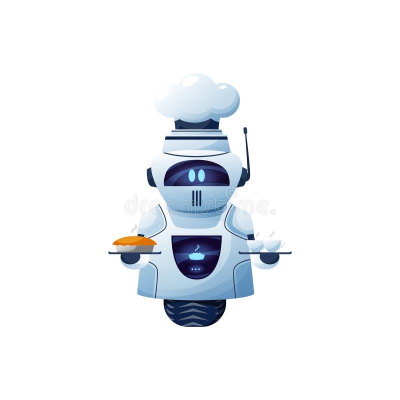 Cartoon robot chef, vector cyborg or bot character vector illustration