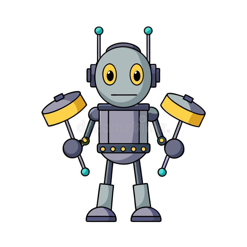 Cartoon Robot Illustration : Cute Robot Character Design mit Antenne und Gewicht stock abbildung