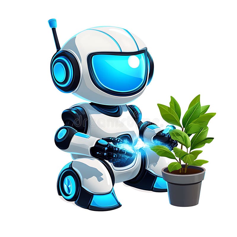 Cartoon Roboter Gärtner Bewässerungsanlagen vektor abbildung