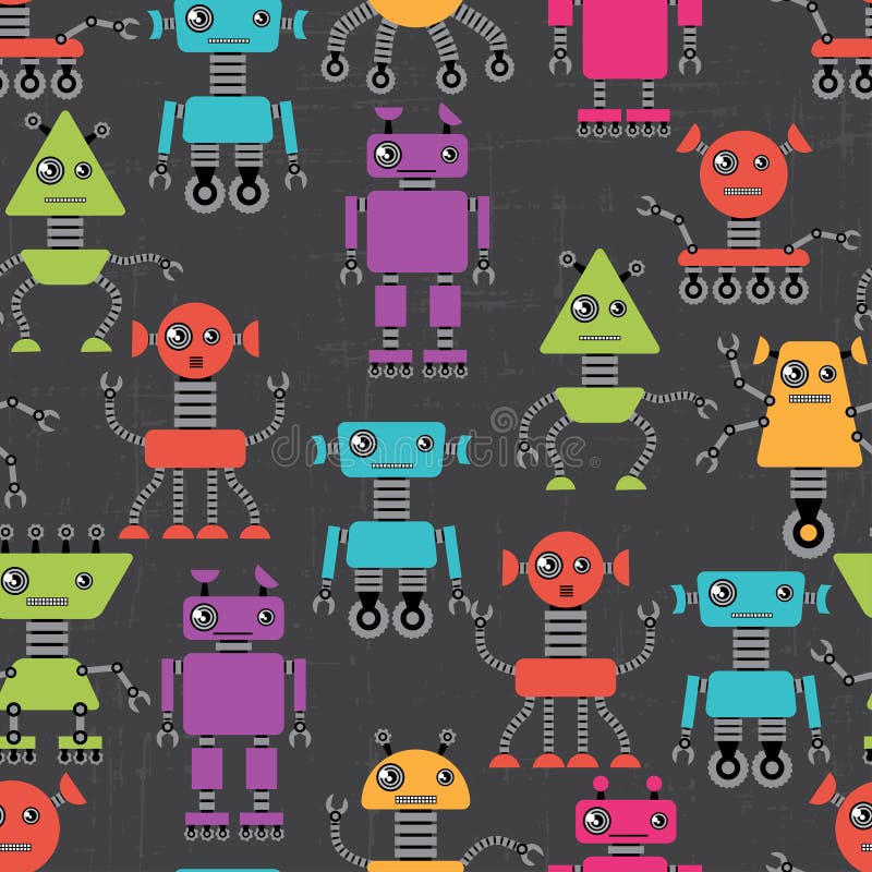 Cartoon robots seamless pattern