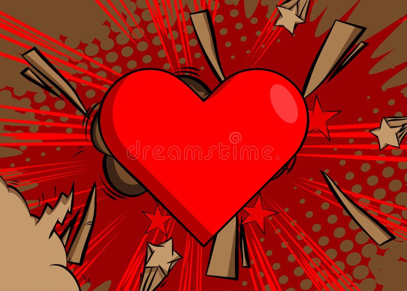 Cartoon Rood Hart, stripvakantie. Vector comics pop art ontwerp stock illustratie