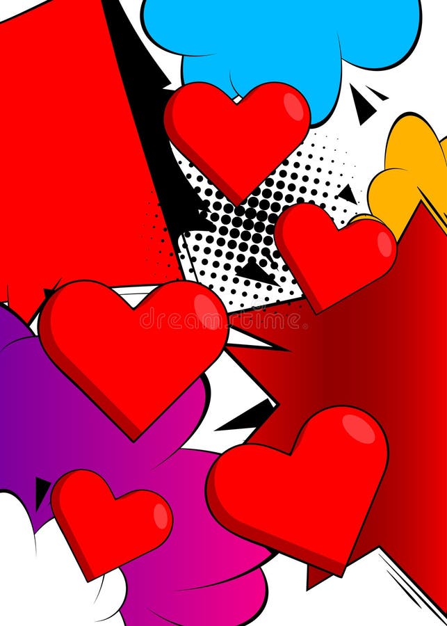 Cartoon Rood Hart, stripvakantie. Vector comics pop art ontwerp vector illustratie