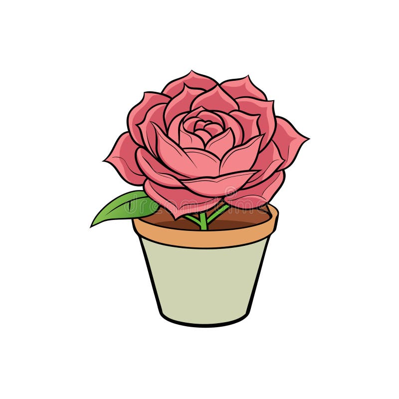 Cartoon Rose in Pot Illustration for Creative Stock ilustracja wektor
