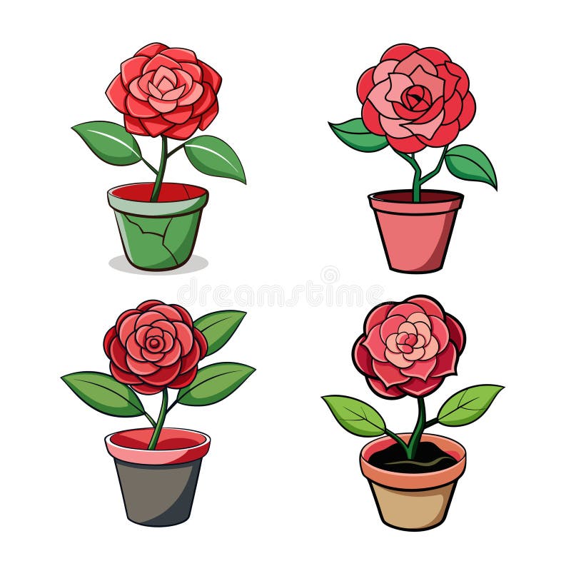 Cartoon Rose in Pot Illustration ilustracja wektor