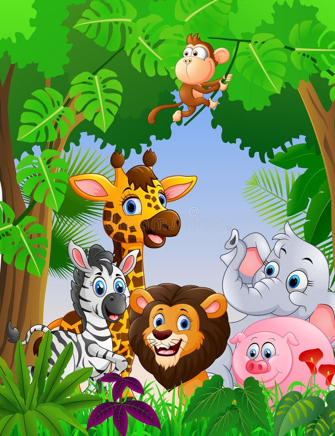 Cartoon Safari Animal in the Jungle Stock Vector - Illustration of smile,  collection: 65745007