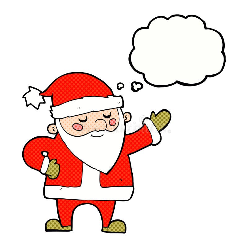 cartoon santa claus with thought bubble
