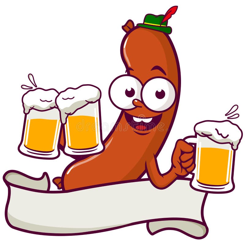 Cartoon Sausage serving beer vector illustration Cartoon Sausage serving beer vector illustration