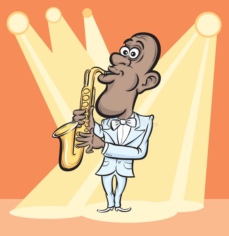 Cartoon saxophone player stock vector. Illustration of drawing - 86049692