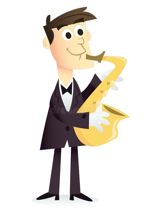Cartoon Saxophone Player stock illustration. Illustration of instruments -  130996335
