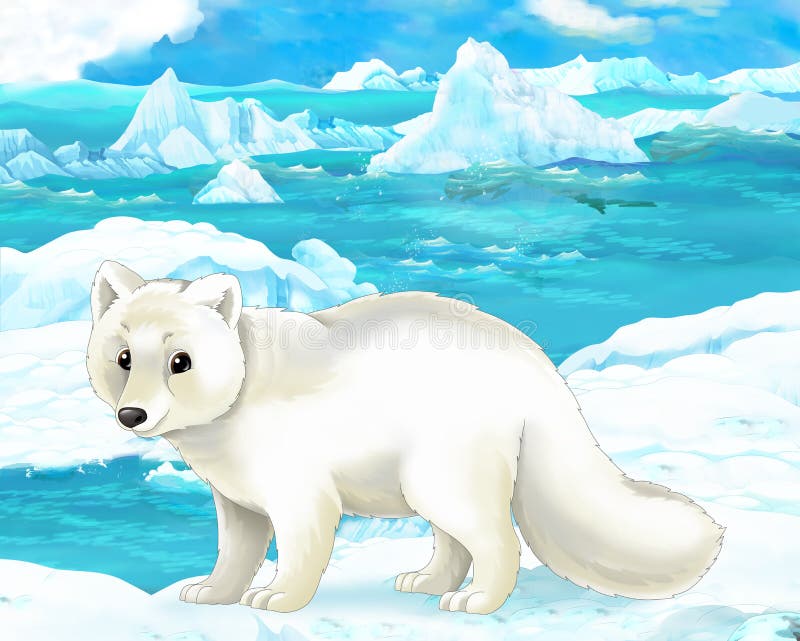Cartoon Scene - Arctic Animals - Polar Fox Stock Illustration -  Illustration of colorful, anime: 48031039