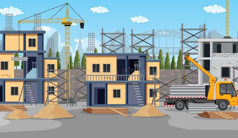 Cartoon Scene Of Building Construction Site Stock Vector Illustration