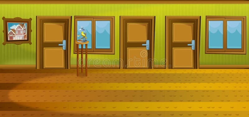 Cartoon Scene Of House Interior - Hall Stock Illustration