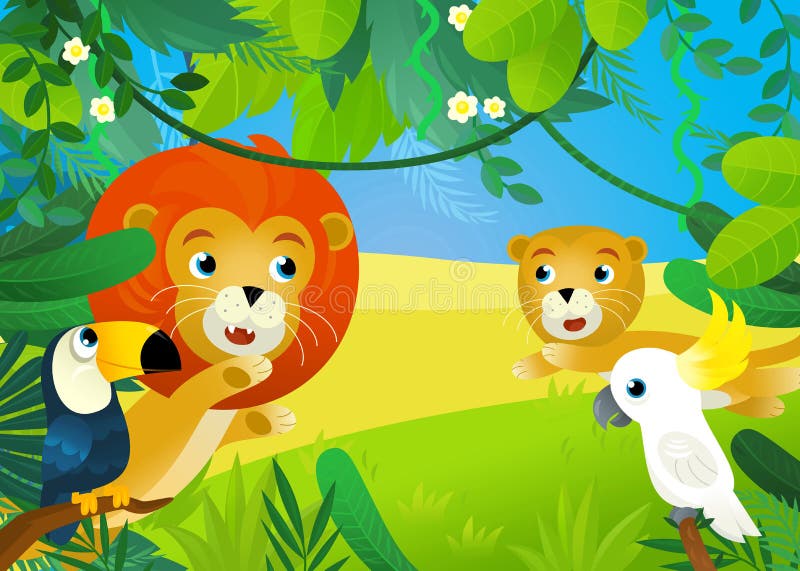 Cartoon Scene with Jungle Animals Illustration Stock Image - Image of animal, colorful: 247859653 Cartoon Scene with Jungle Animals Illustration Stock Image - Image of animal, colorful: 247859653