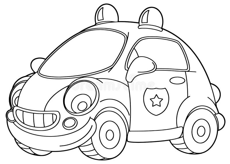Cartoon Scene with Vector Police Car - Coloring Page Stock Vector ...