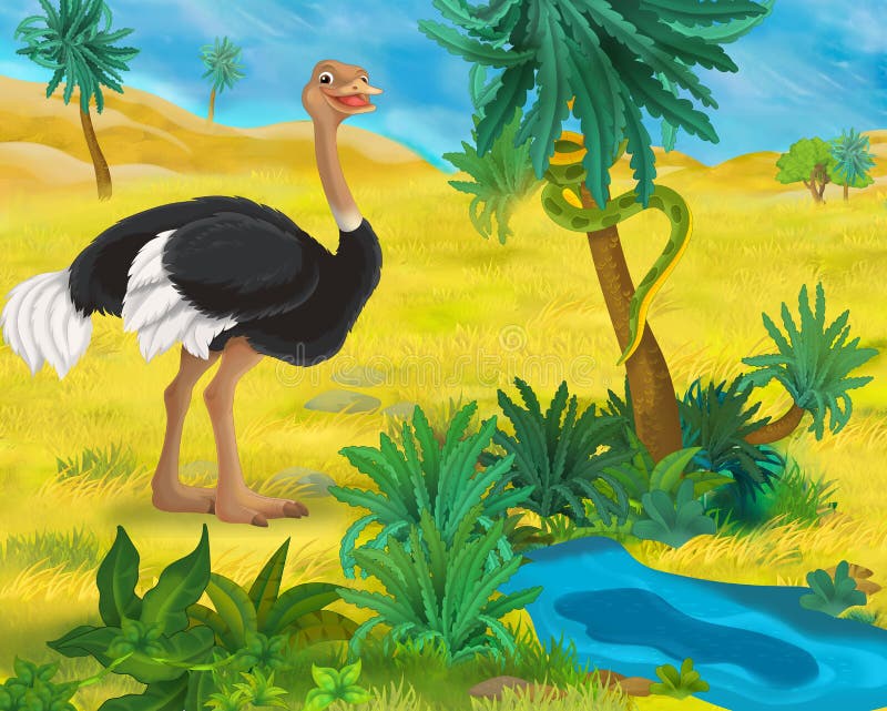 Cartoon scene - wild africa animals - ostrich royalty free illustration Cartoon scene - wild africa animals - ostrich royalty free illustration