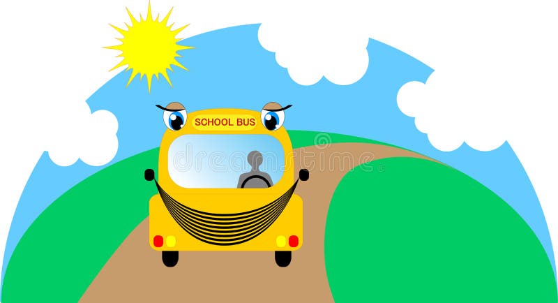 Cartoon School Bus On Its Way To School Stock Vector - Illustration of