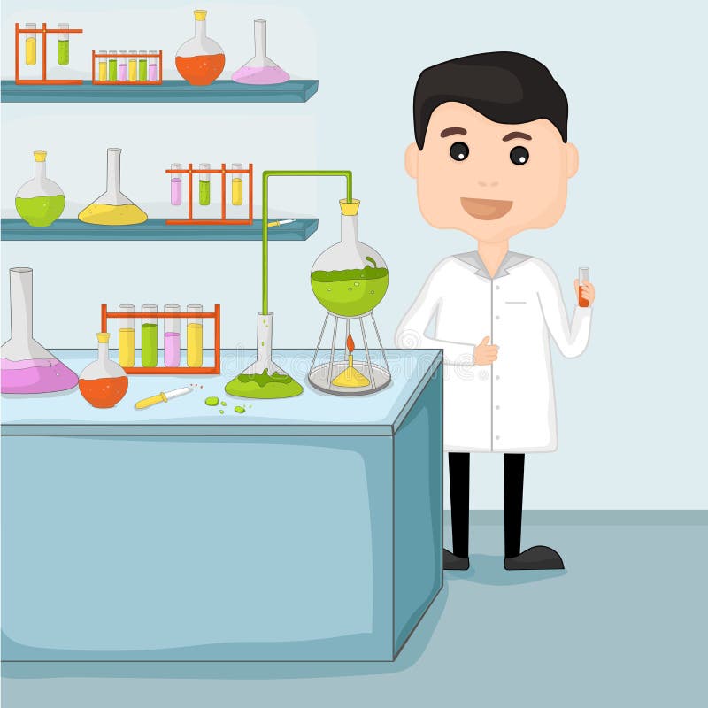 Cartoon of a Scientist in Laboratory. Stock Illustration - Illustration of  experiment, laboratory: 53214807
