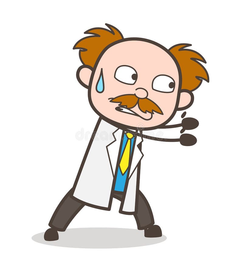 Cartoon Scientist Trying to Pull Vector Illustration royalty free illustration