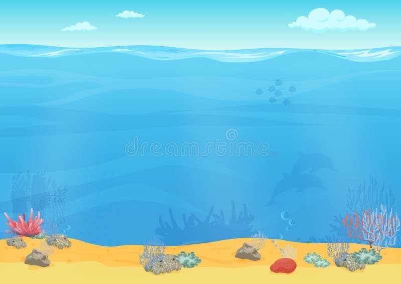 Cartoon sea bottom background for game design. stock illustration