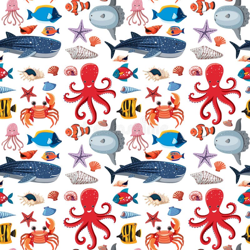 Cartoon Sea Life Seamless Pattern with Sea Animals Stock Vector -  Illustration of backdrop, clip: 232070951