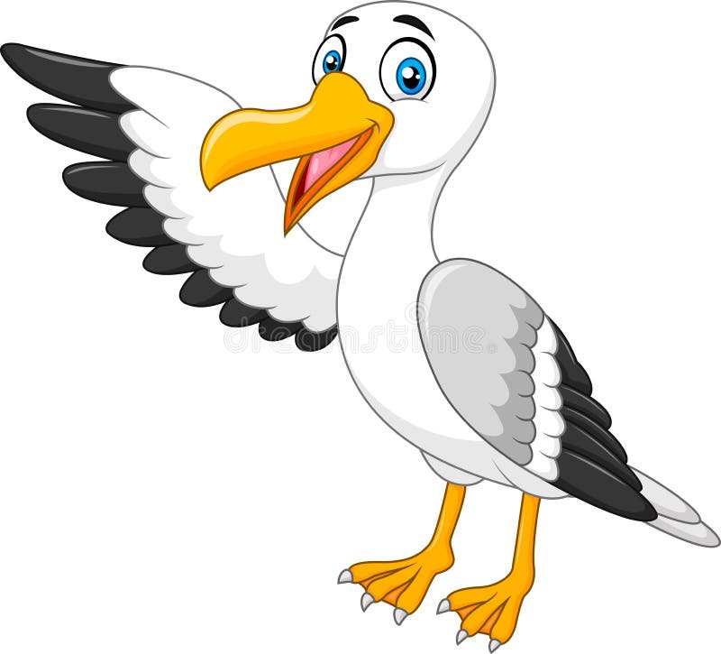 Cartoon seagull presenting on white background