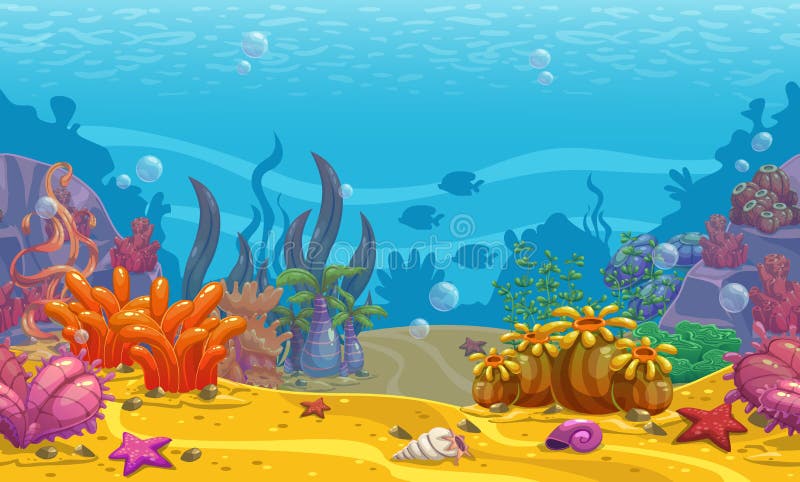 Cartoon seamless underwater background.