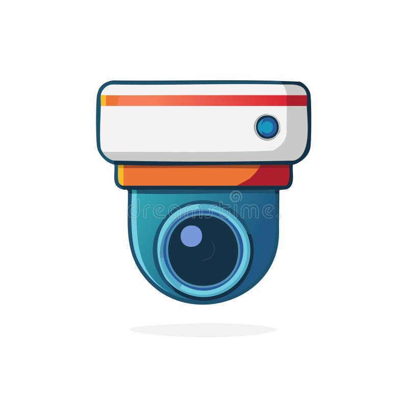 Cartoon Security Camera with Blue Housing, Lens, and Motion Sensor Icon. Cartoon security camera vectors