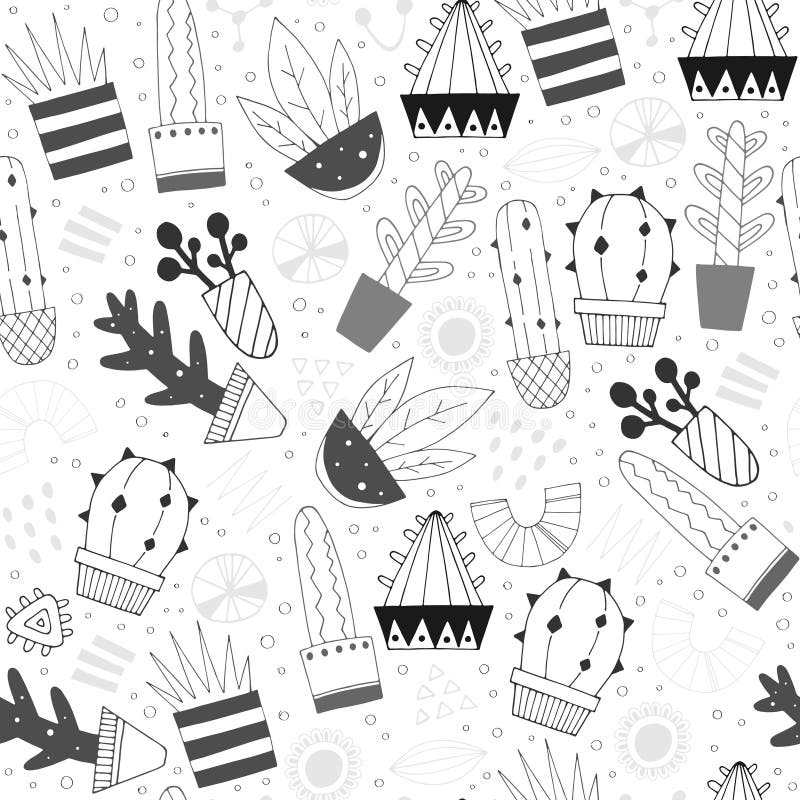 Autocolante Pixerstick Vector sem costura desenhado a mão com padrão de  cactos e suculentos. Cactus i…