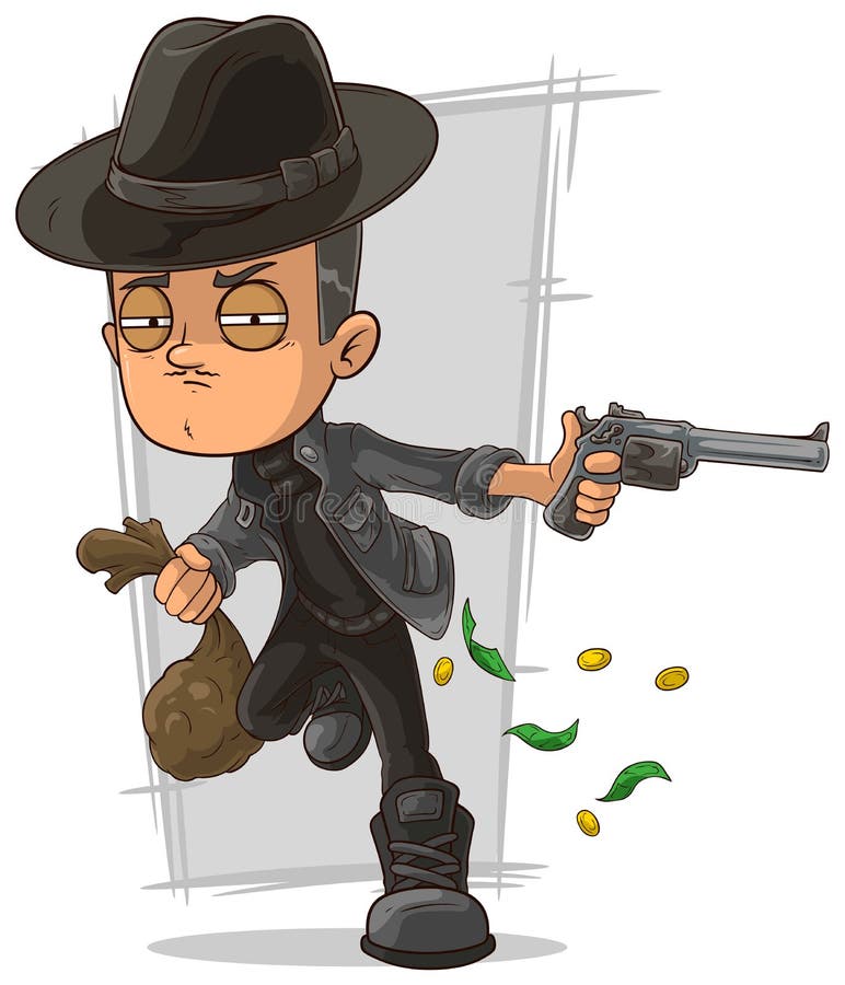 Cartoon Serious Criminal with Gun Stock Vector - Illustration of black