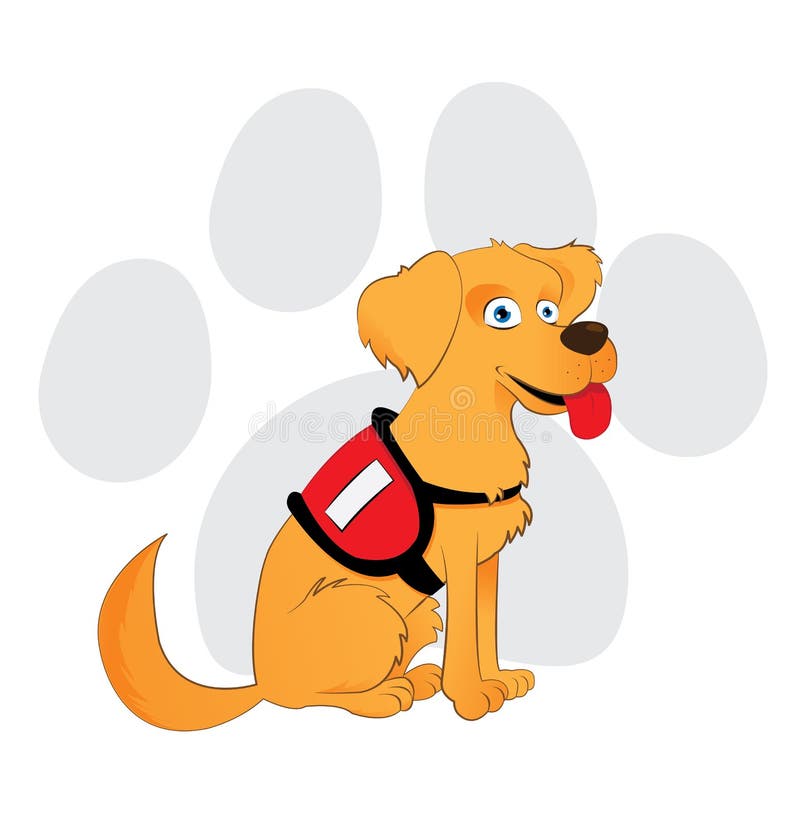 Cartoon Service Dog Sitting On A Paw Background Stock ...