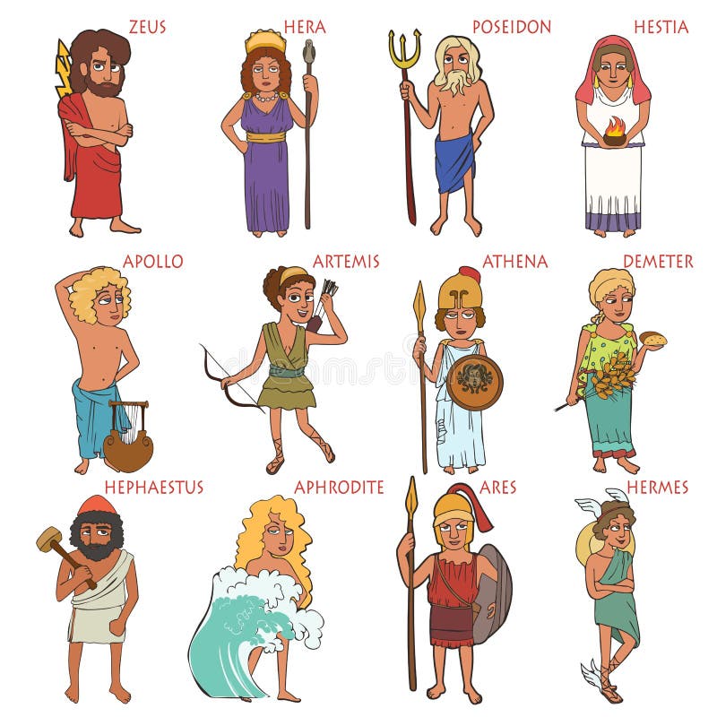 Cartoon Set of Ancient Greek Gods Stock Vector - Illustration of greece ...