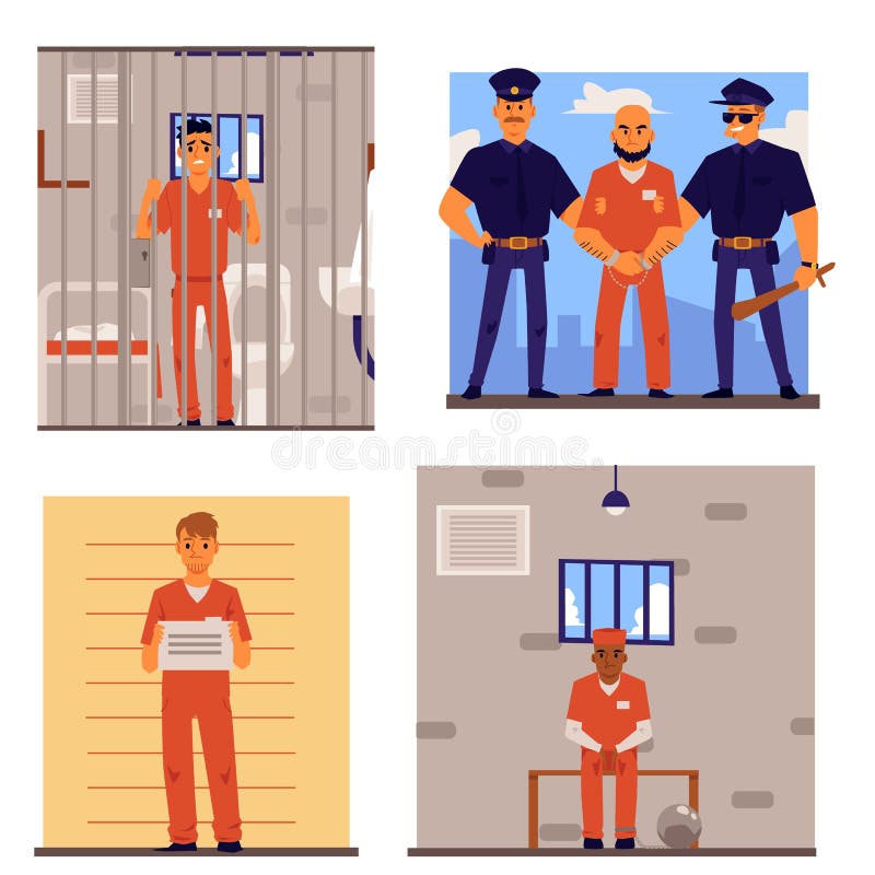 Cartoon Set of Criminal Men in Prison Uniform in or Going To Jail Stock  Vector - Illustration of cartoon, metal: 192665760