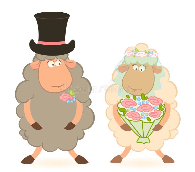 Cartoon sheep bridegroom and bride