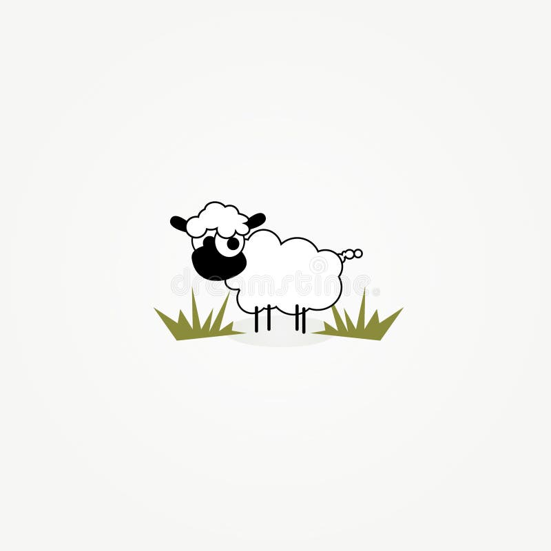 Simple illustrated vector card design of funny cartoon sheep in grass patch. Sweet lamb cartoon illustrations