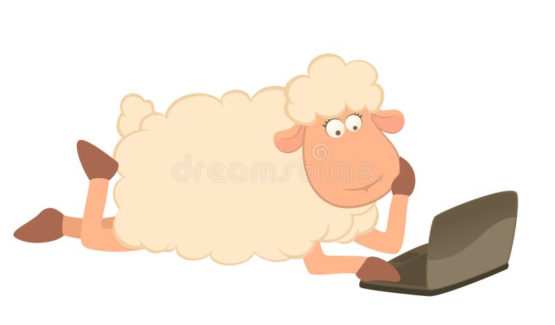 Cartoon sheep and laptop on a white background for a design. Sweet lamb cartoon vectors