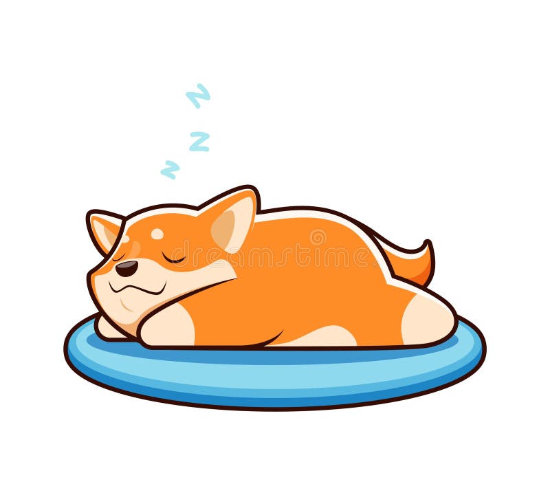 Cartoon Shiba Inu dog sleeping in bed, kawaii pet royalty free illustration
