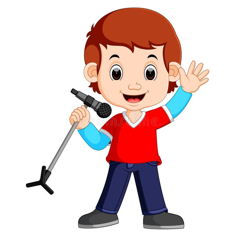 Cartoon Singing Happily while Holding the Mic Stock Vector Illustration of microphone, singing