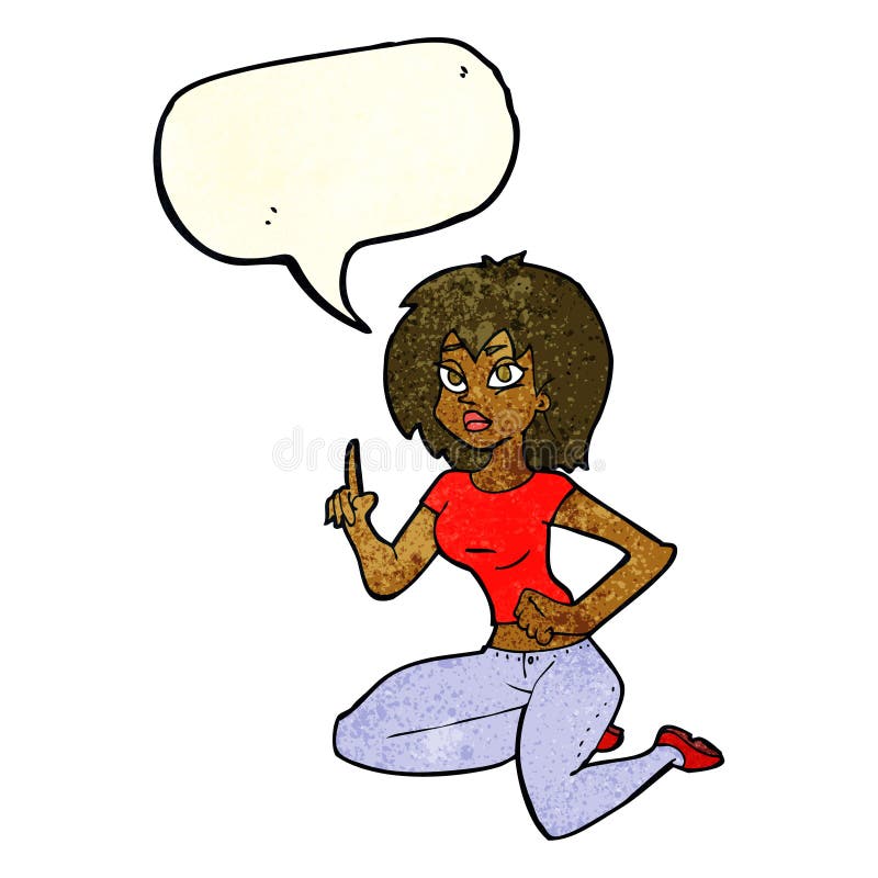 cartoon sitting woman with idea with speech bubble