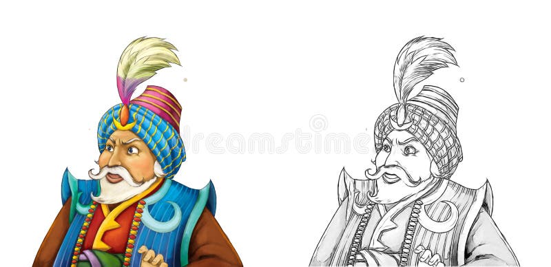 Cartoon Sketch Scene with Handsome Prince Illustration Stock Illustration -  Illustration of arabic, fable: 195941774