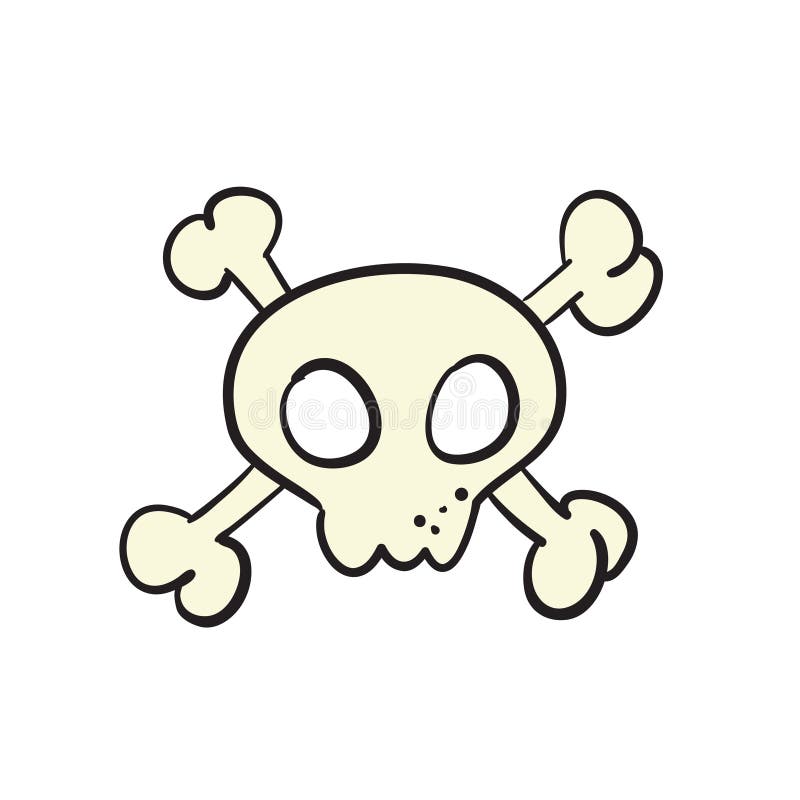 Cartoon skull and bones sign. Jolly roger pirate flag concept stock illustration Cartoon skull and bones sign. Jolly roger pirate flag concept stock illustration
