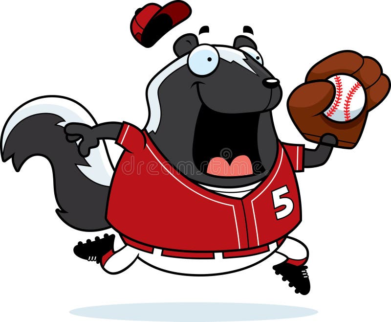 A cartoon illustration of a skunk playing baseball. Smiling skunk vectors